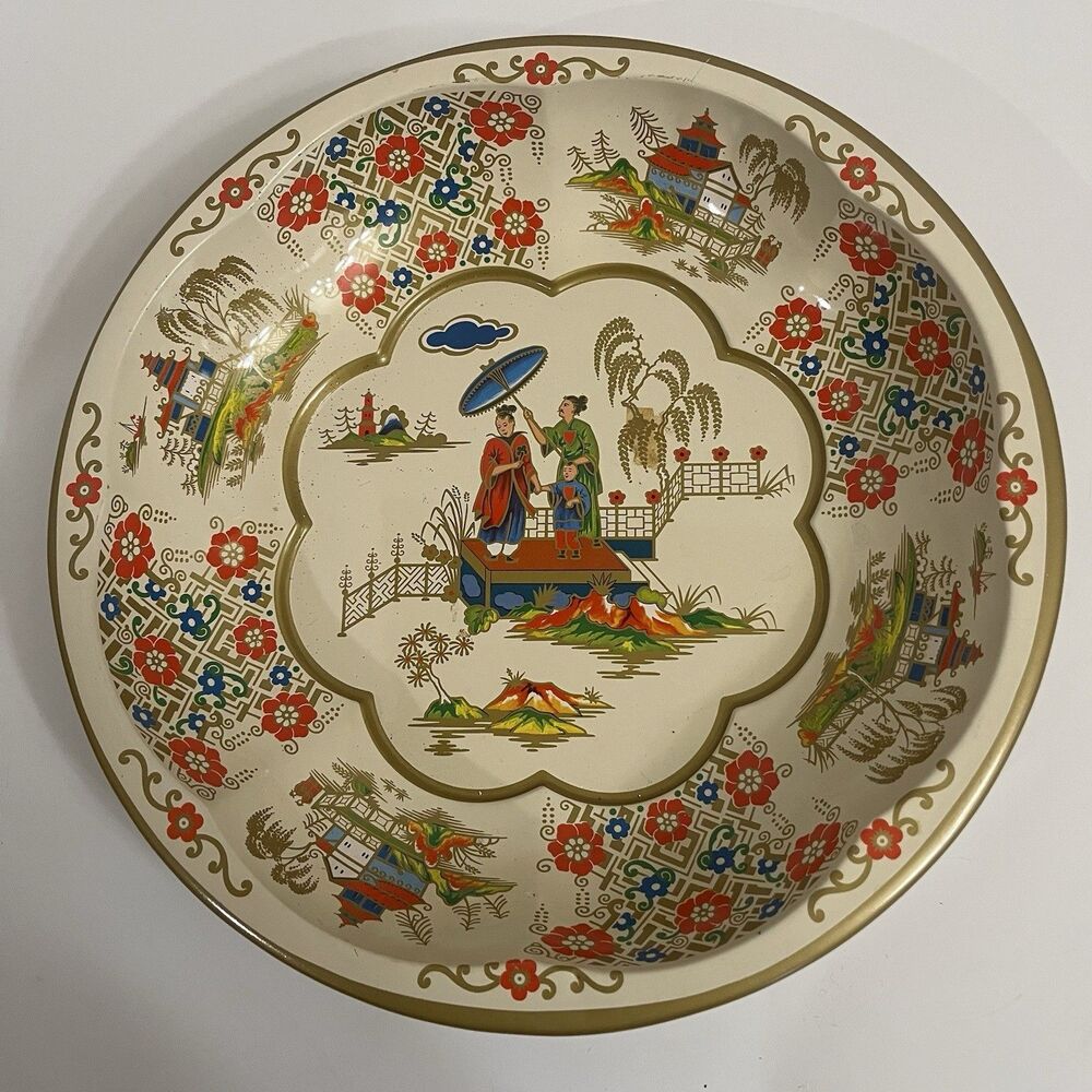 Vintage 1971 Daher Decorated Ware Chinoiserie Tin Bowl 10" Made in England